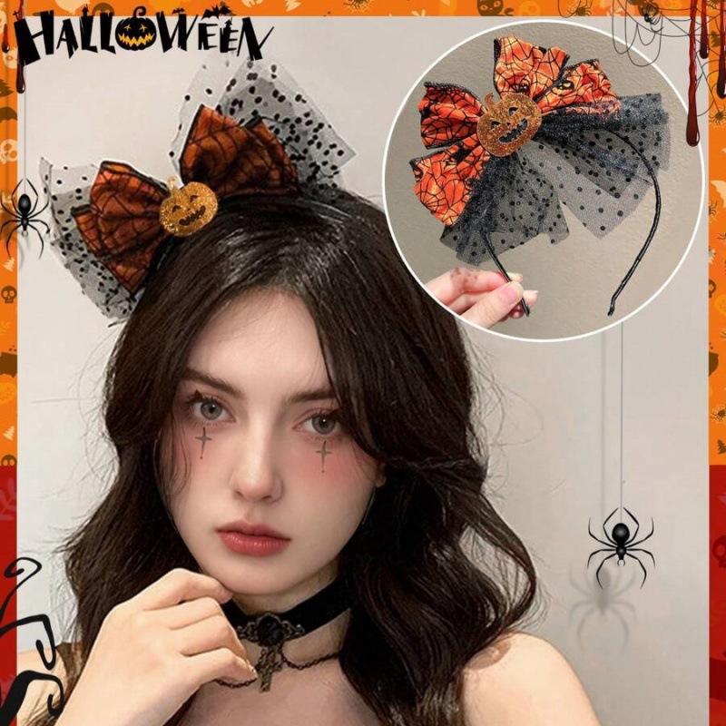 1pc ハロウィンカボチャ弓ヘッドバンドオレンジ蜘蛛の巣バッ - Cosplay Bat Prop のレビューと価格