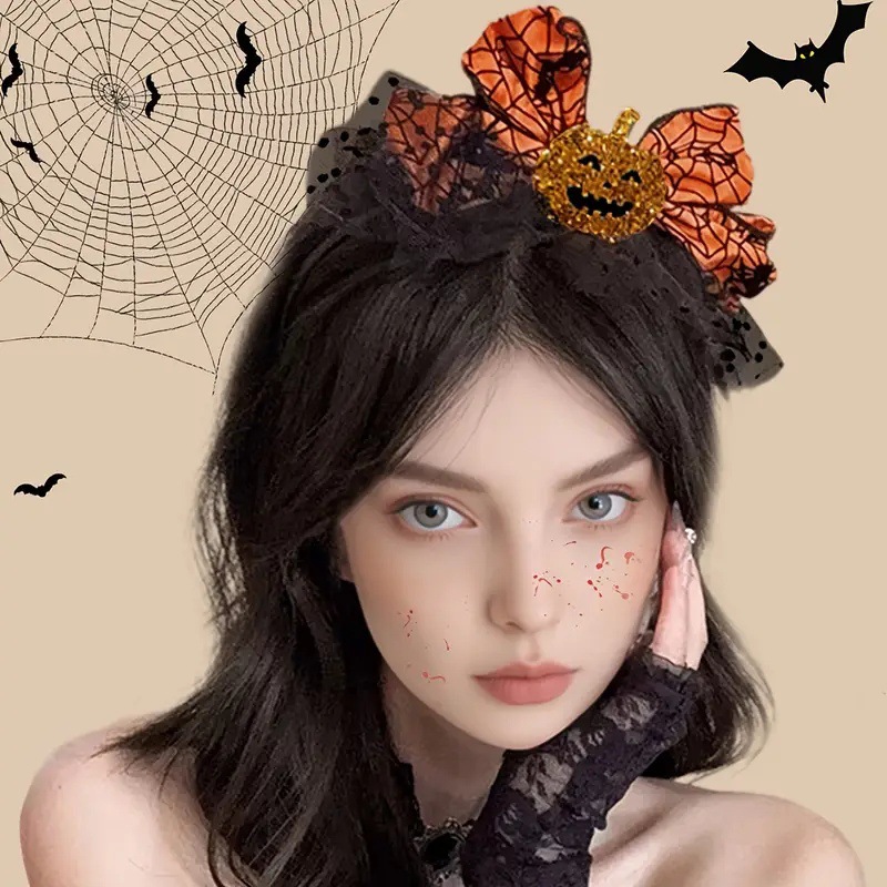1pc ハロウィンカボチャ弓ヘッドバンドオレンジ蜘蛛の巣バッ - Cosplay Bat Prop のレビューと価格